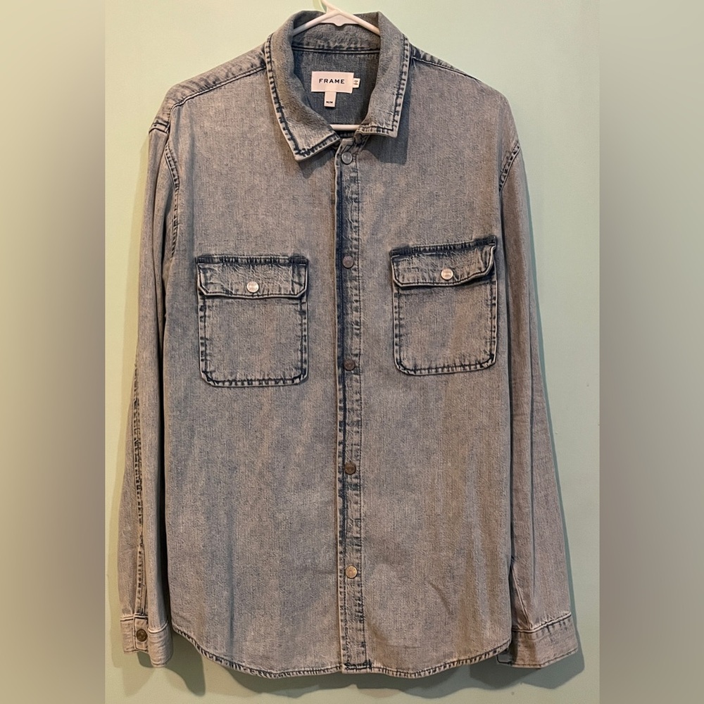 FRAME designer snap button down Cotton Denim long sleeve shirt - M